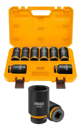 Juego Dados Impacto 3/4 26-38mm 8 Pcs Ingco Hkissd34082l Naranja