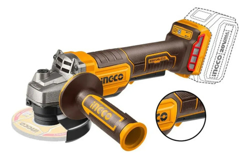 Amoladora Inalámbrica 20v Ingco Cagli211156 Variable 115mm Naranja Claro 50/60hz