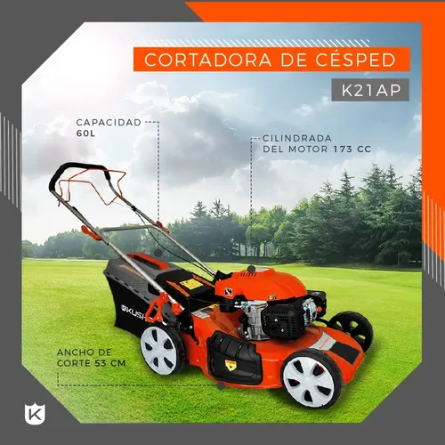 Cortadora Césped Kushiro K18ap Motor Potente Jardín Naranja Nafta Manual Jardín Césped Clubes Cuatro Tiempos Grama Bahiana