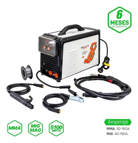 Soldadora Inverter Mig Electrodo 2 En 1 Salkor De 180 Amp - Apta Alambre Flux Con Visor Digital Y Accesorios Para Rollos De Hasta 5kg - Inlcuye 1 Rollo De Alambre Blanco
