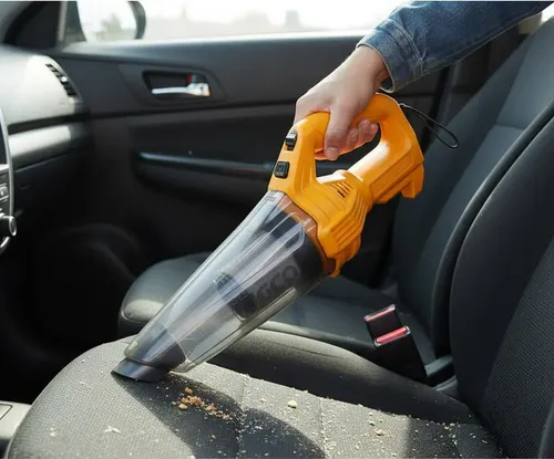Aspiradora Portátil Ingco 12v Recargable Usb Para Auto Hogar Naranja Ideal Pelos Gato Perro Mascota Rincones Tapizados Sillones Útil