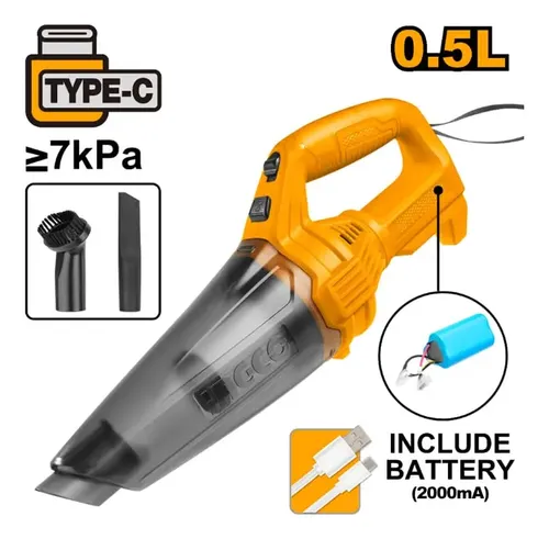 Aspiradora Portátil Ingco 12v Recargable Usb Para Auto Hogar Naranja Ideal Pelos Gato Perro Mascota Rincones Tapizados Sillones Útil