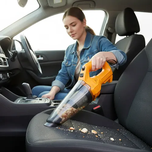 Aspiradora Portátil Ingco 12v Recargable Usb Para Auto Hogar Naranja Ideal Pelos Gato Perro Mascota Rincones Tapizados Sillones Útil