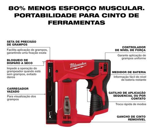 Engrampadora 12v Milwaukee 2447-20 - Grampas 3/8 Sin Bateria