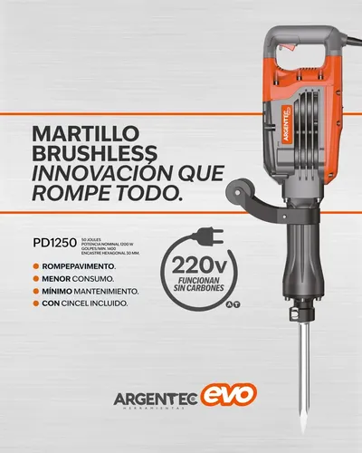 Martillo Demoledor Eléctrico Argentec Evo Pd1250 Hex 30 Naranja 50hz 1.2kw 50j