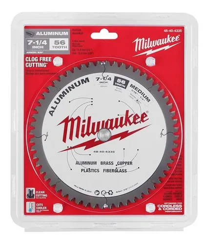 Hoja Sierra Circular Milwaukee 7 1/4 Aluminio 56 Dientes Color Blanco