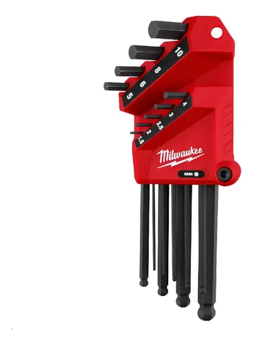 Juego Llaves Milwaukee Allen 9 Piezas Milimetrica 48-22-2186 Color Rojo