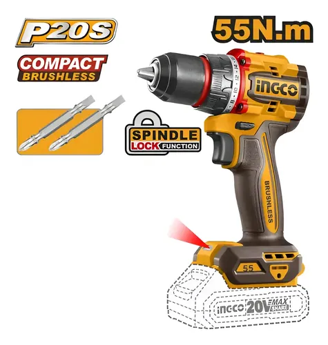Taladro Atornillador Inalambrico 13mm 55nm Sin Bateria Ingco Amarillo 50/60hz