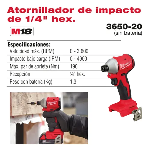 Atornillador De Impacto Milwaukee 3650-20 Encas. 1/4 Sin Bat Rojo 3600