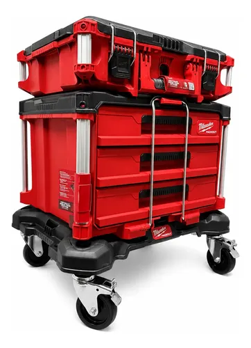 Set Caja Herramienta 3 Cajones Trasladable Milwaukee Packout Rojo