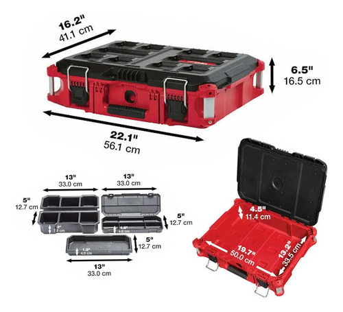 Set Caja Herramienta 3 Cajones Trasladable Milwaukee Packout Rojo