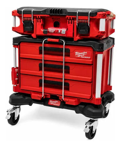 Set Caja Herramienta 3 Cajones Trasladable Milwaukee Packout Rojo