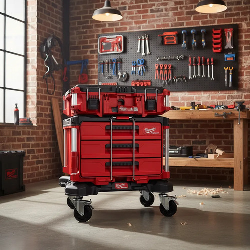 Set Caja Herramienta 3 Cajones Trasladable Milwaukee Packout Rojo