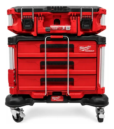 Set Caja Herramienta 3 Cajones Trasladable Milwaukee Packout Rojo