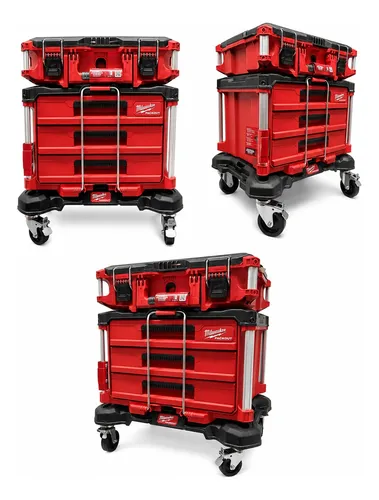 Set Caja Herramienta 3 Cajones Trasladable Milwaukee Packout Rojo