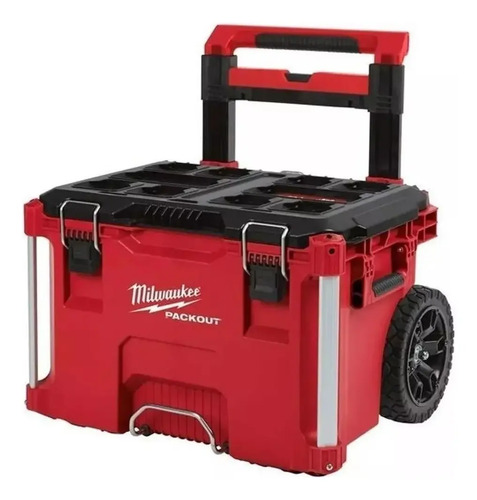 Combo Carro Packout Milwaukee De 3 Módulos Baul Cajon Y Cajas Con Ruedas Color Rojo