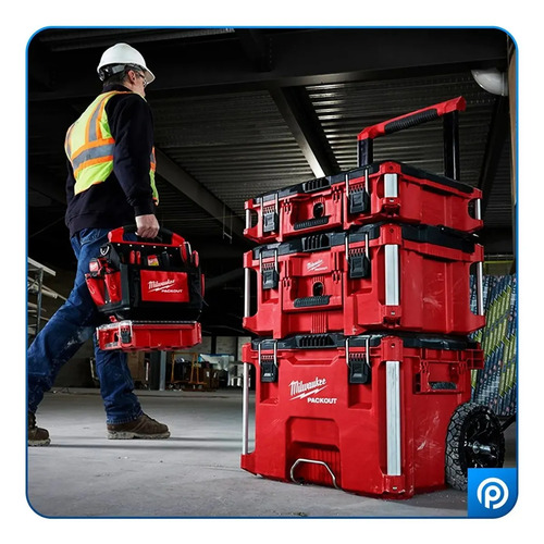 Combo Carro Packout Milwaukee De 3 Módulos Baul Cajon Y Cajas Con Ruedas Color Rojo