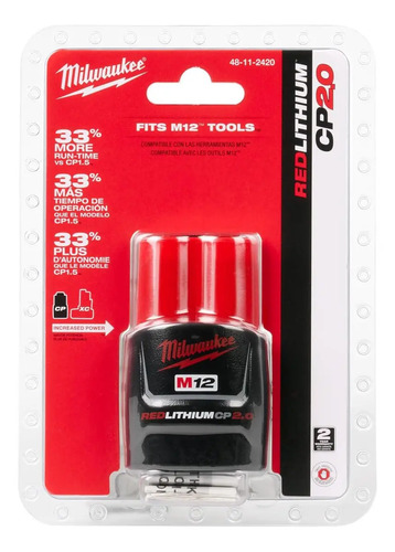 Bateria M12 Milwaukee  12v Redlithium 2.0 Ampers 48-11-2420