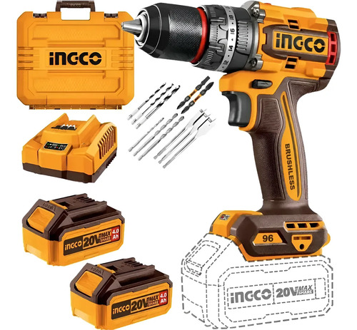 Taladro Percutor 13mm 96nm 20v Industrial Ingco Cidli20968-4 Naranja Claro 50 Hz / 60 Hz