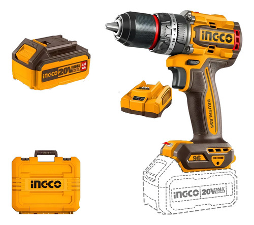 Taladro Percutor 13mm 96nm 20v Industrial Ingco Cidli20968-4 Naranja Claro 50 Hz / 60 Hz