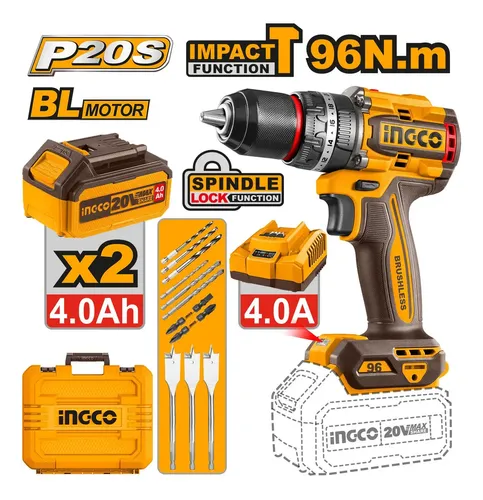Taladro Percutor 13mm 96nm 20v Industrial Ingco Cidli20968-4 Naranja Claro 50 Hz / 60 Hz