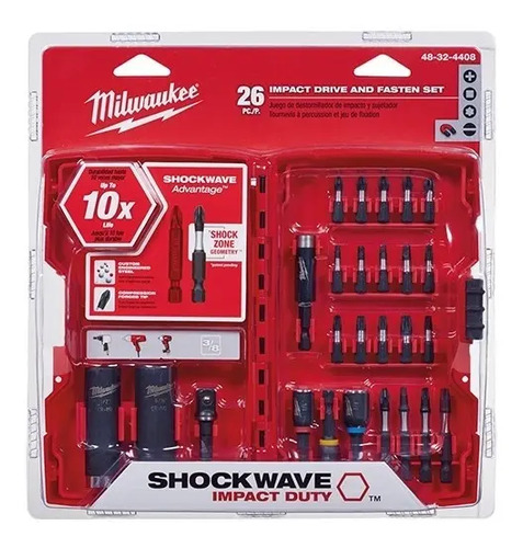 Kit Destornilladores Milwaukee 48-32-4408 26 Piezas Shockwave Impact Duty Acero Patentado Profesional Máxima Durabilidad Ergonomía Torque Preciso Estuche Protector Compatible Con Herramientas Eléctric