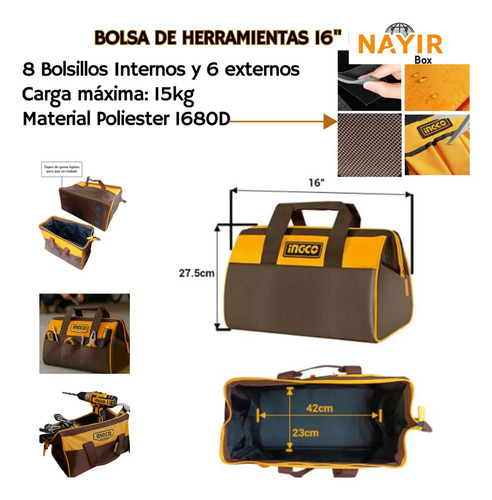 Bolso Herramientas+maletín 20in+chaleco+cinturón Marrón Ingc Marrón Oscuro