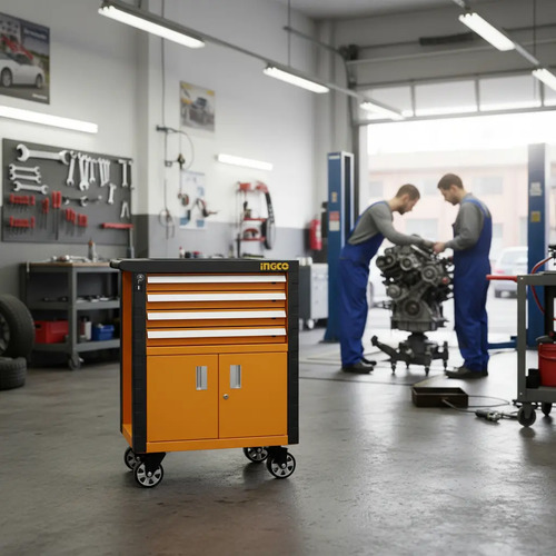 Carro Porta Herramientas Profesional Gabinete 4 Cajones Amarillo Estructura Acero Pintura Electrostática Cajones Metálicos Reforzados Ruedas Industriales Cierre Centralizado