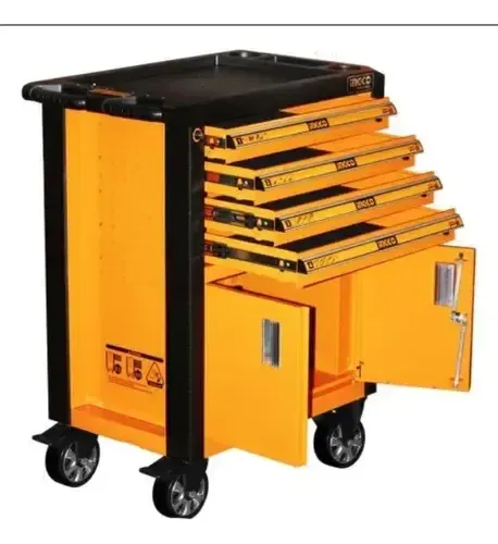 Carro Porta Herramientas Profesional Gabinete 4 Cajones Amarillo Estructura Acero Pintura Electrostática Cajones Metálicos Reforzados Ruedas Industriales Cierre Centralizado