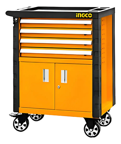 Carro Porta Herramientas Profesional Gabinete 4 Cajones Amarillo Estructura Acero Pintura Electrostática Cajones Metálicos Reforzados Ruedas Industriales Cierre Centralizado