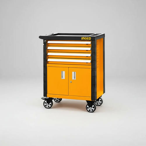 Carro Porta Herramientas Profesional Gabinete 4 Cajones Amarillo Estructura Acero Pintura Electrostática Cajones Metálicos Reforzados Ruedas Industriales Cierre Centralizado