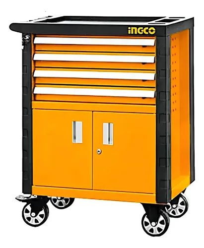 Carro Porta Herramientas Profesional Gabinete 4 Cajones Amarillo Estructura Acero Pintura Electrostática Cajones Metálicos Reforzados Ruedas Industriales Cierre Centralizado