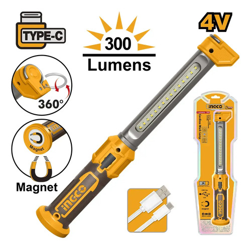 Linterna Inalambica Led 300 Lumens - Usb Tipo C Hwli04300... Blanco Naranja Claro