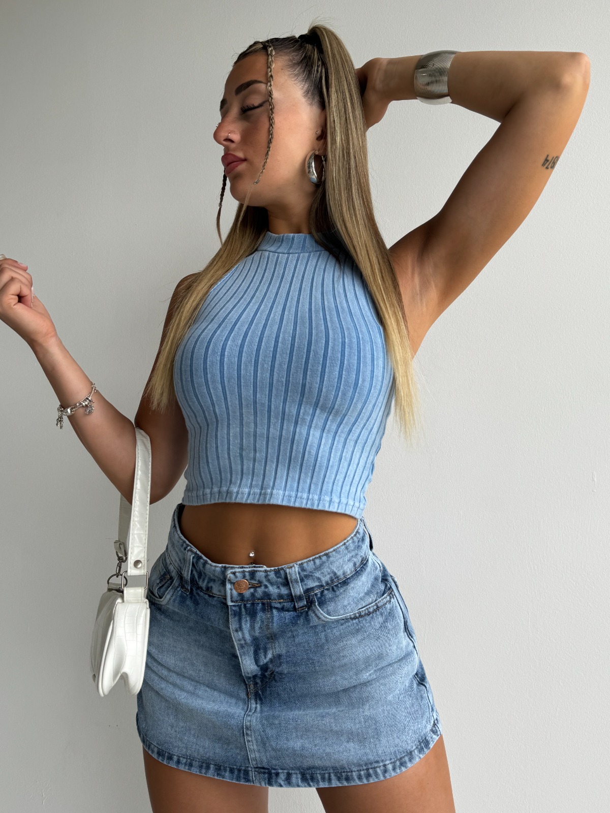 SHORT POLLERA BLUE RIBB