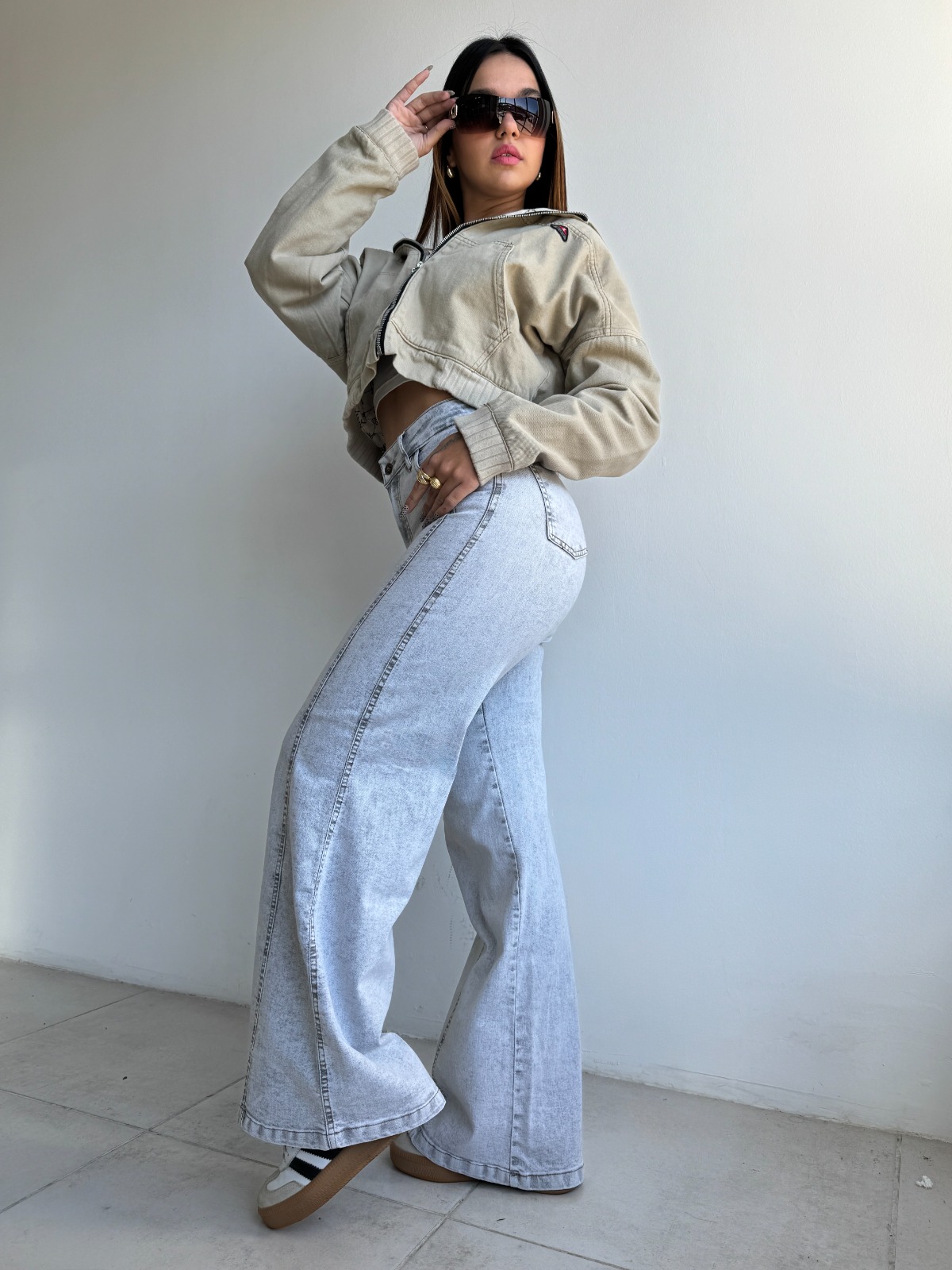 WIDE LEG GRAY LINE HILO CAMEL