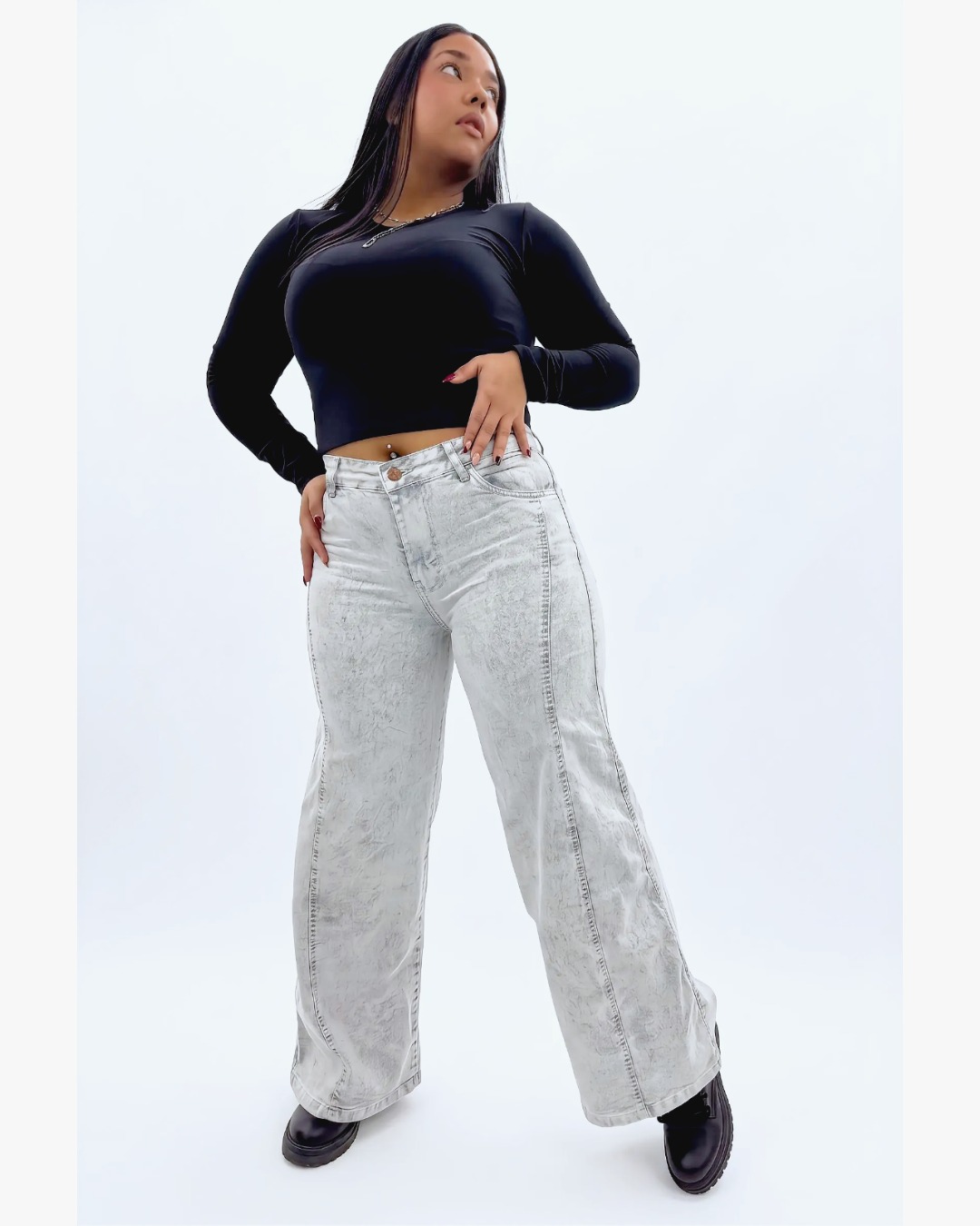 WIDE LEG GRAY LINE HILO BLANCO