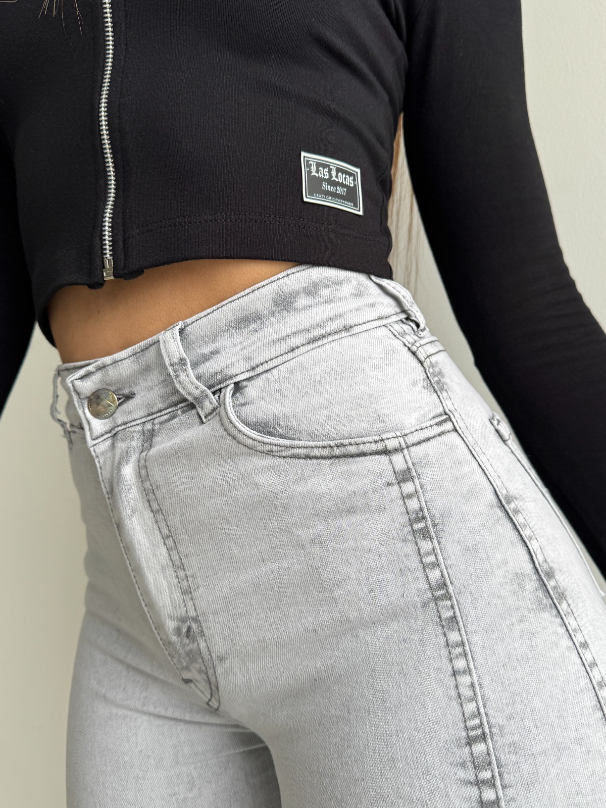 WIDE LEG GRAY LINE - Hilo gris