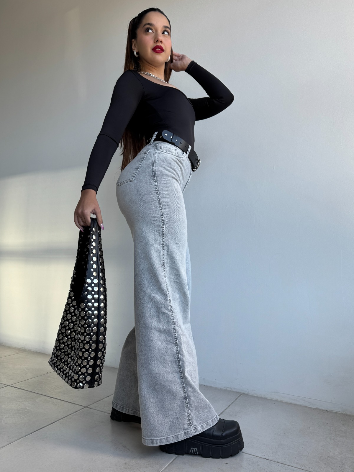 WIDE LEG GRAY - Hilo gris