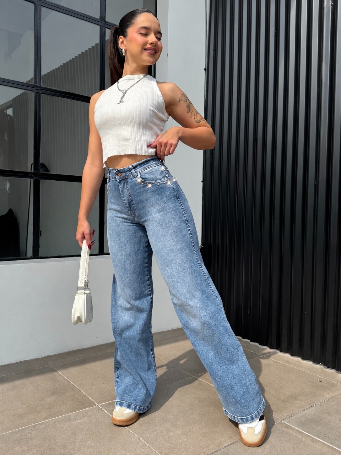 WIDE LEG CRYSTAL SKY