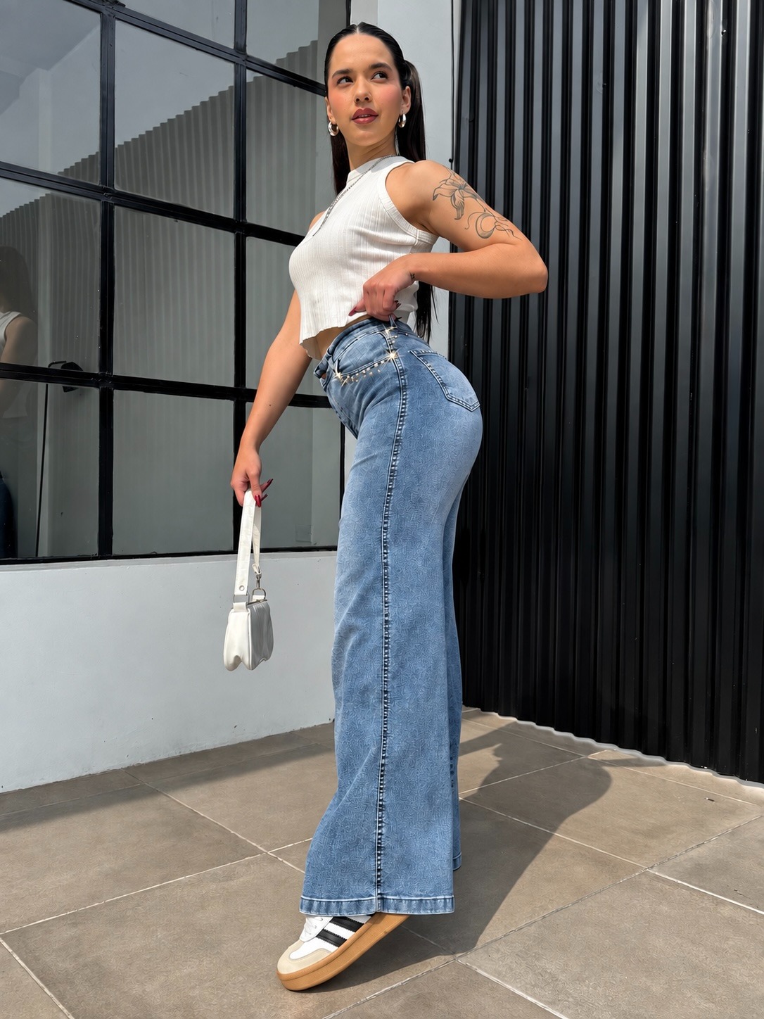 WIDE LEG CRYSTAL SKY
