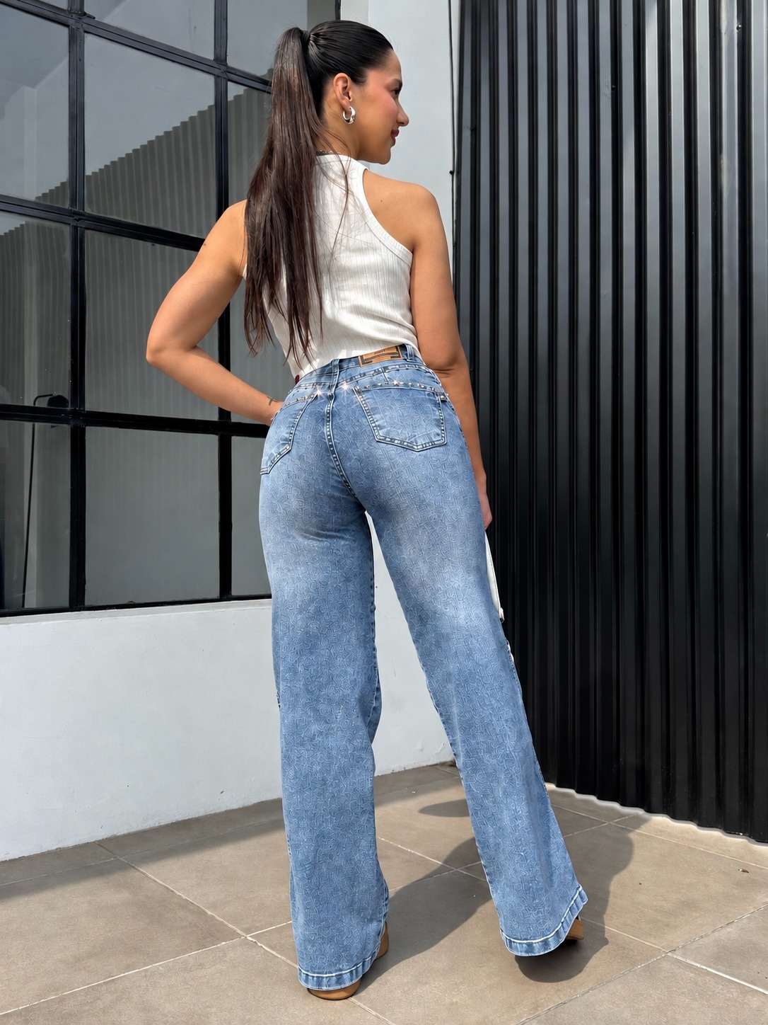 WIDE LEG CRYSTAL SKY