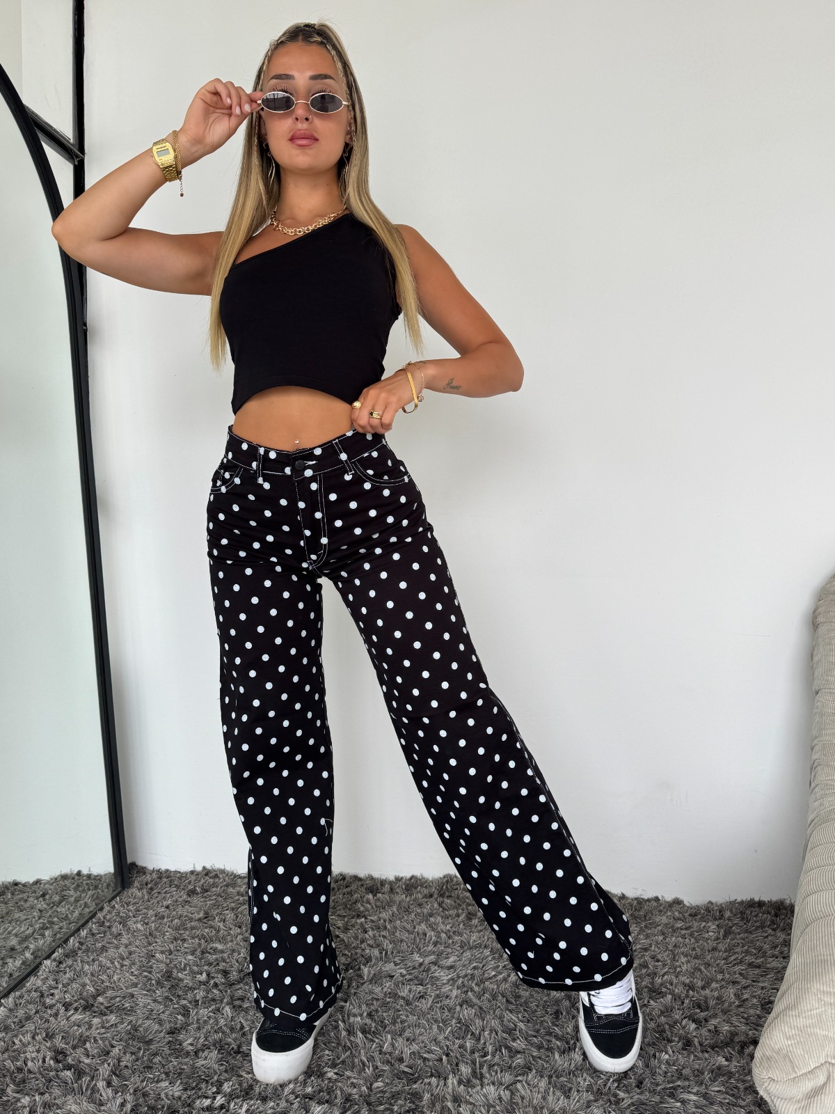 WIDE LEG BLACK DOTS