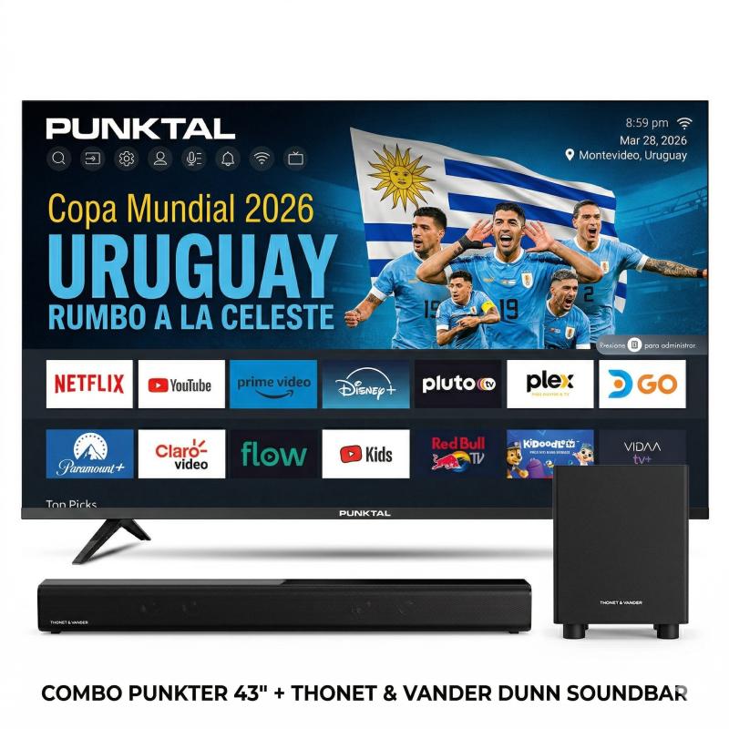 Barra de Sonido con Subwoofer DUNN + Smart Tv Punktal 43 Pulgadas