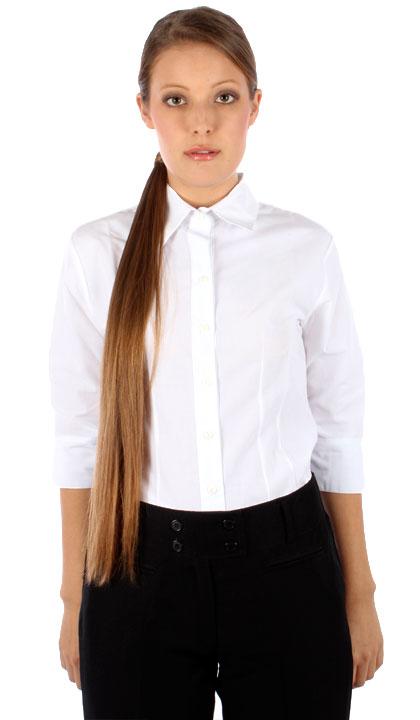 Camisa manga ¾ color blanca con tapa boton