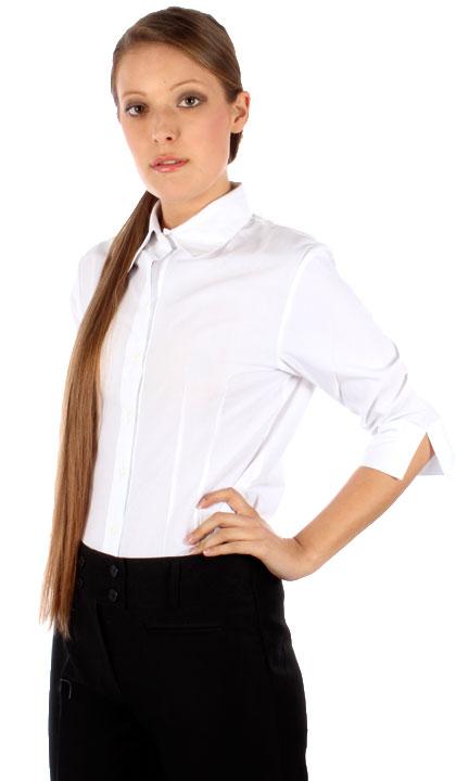 Camisa manga ¾ color blanca con tapa boton