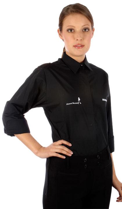 Camisa manga ¾ color negra con tapa botón