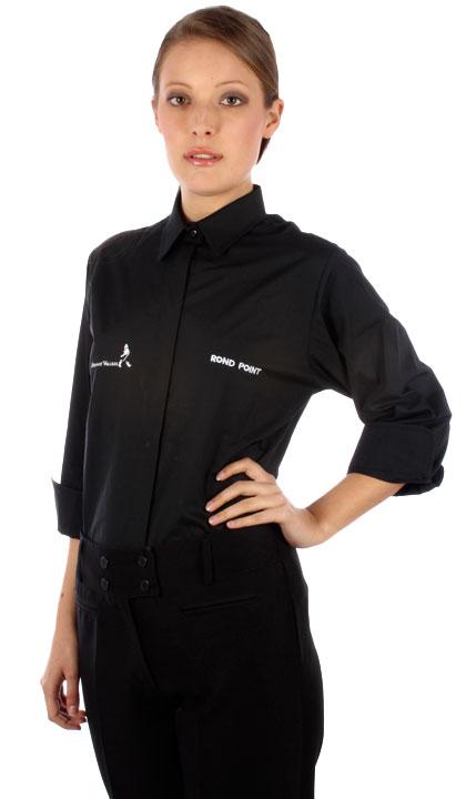 Camisa manga ¾ color negra con tapa botón