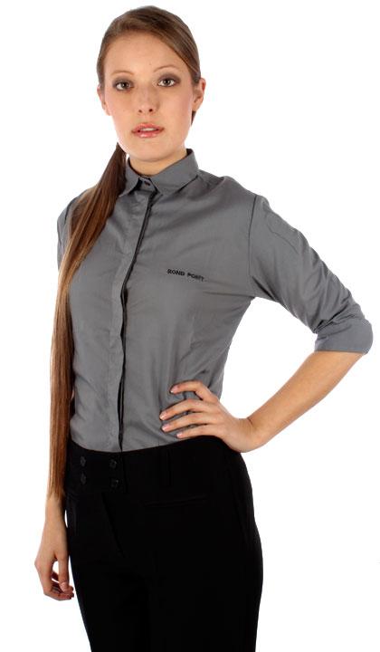 Camisa manga ¾ color gris con tapa botón