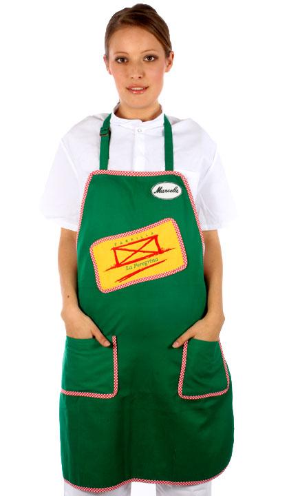 Delantal de pechera con cinta al bies