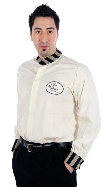 Camisa cuello mao con fantasía y tapa botón